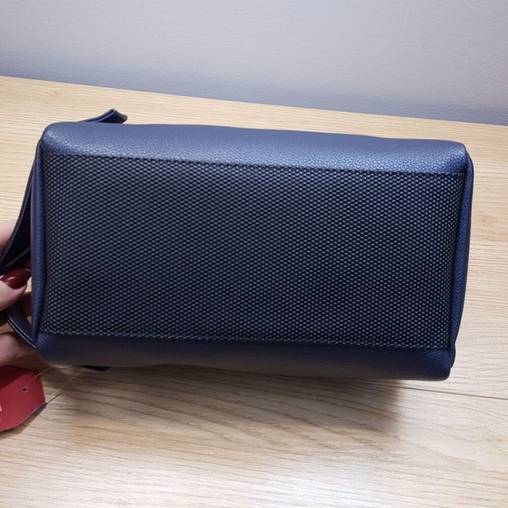 PERRY ELLIS Mens Navy Faux Leather Zip Case Travel Shave Toiletry Kit Bag Pouch - Picture 4 of 10